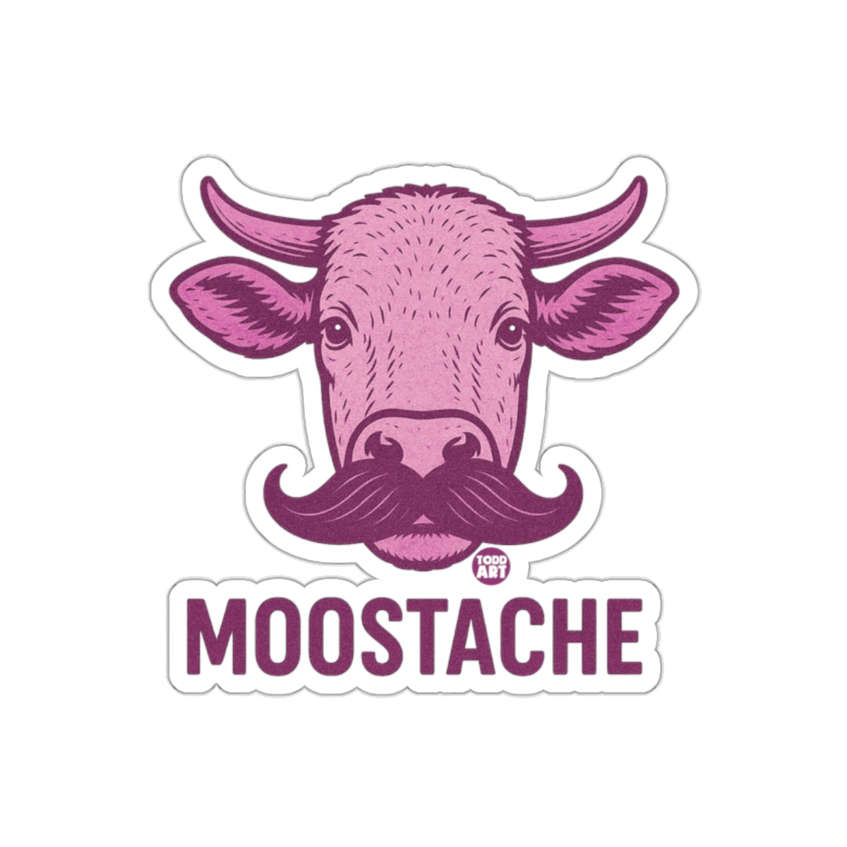 Funny Moostache Cow with Todd Art Design Pink sticker