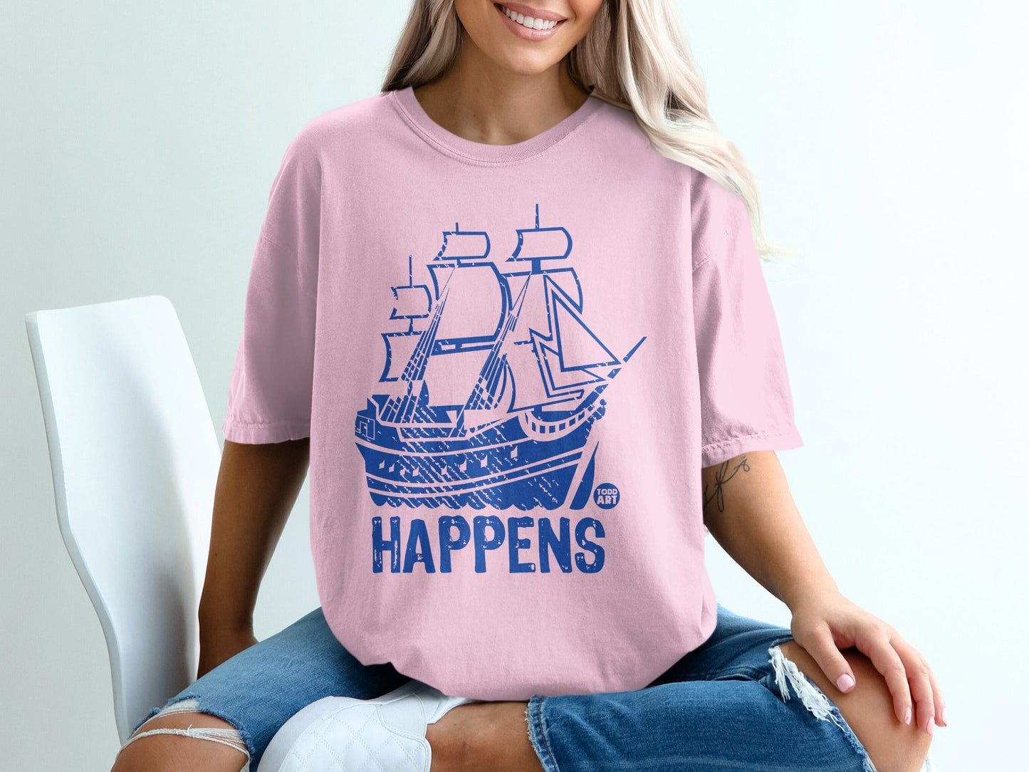 Vintage Ship Print Graphic Tee Shirt Design