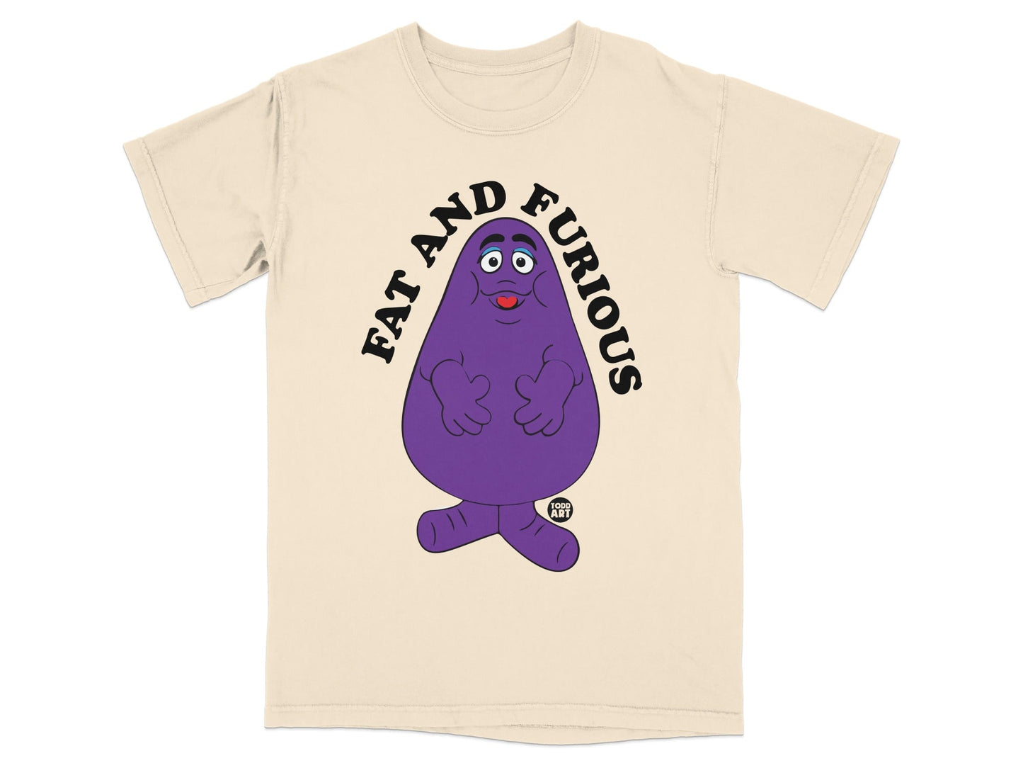 Purple character with "FAT AND FURIOUS" text above.