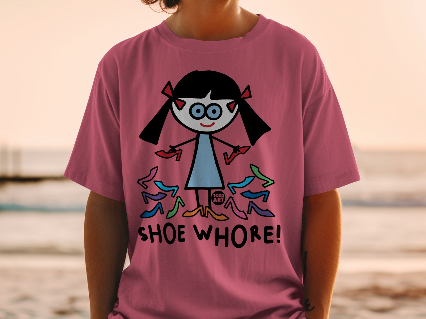 Funny Cartoon Girl Shoe Lover Graphic T-Shirt