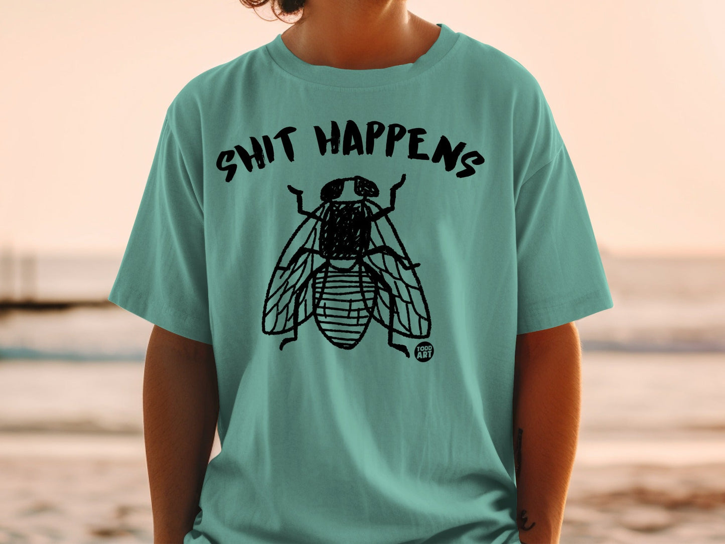 Shit Happens Fly Design Graphic Tee Casual Shirt