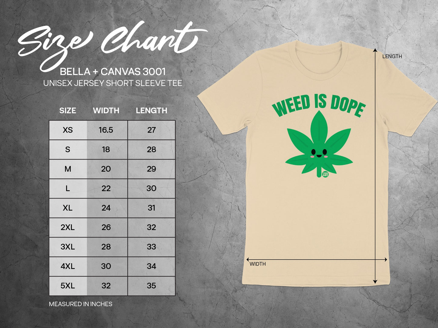 Weed Is Dope Graphic Tee Size Chart Unisex T-Shirt