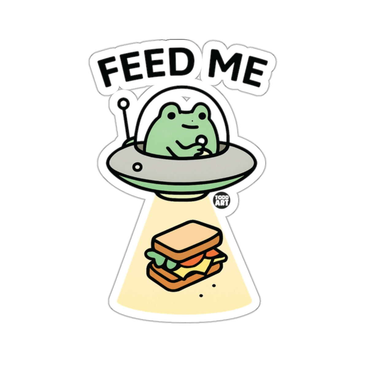 Feed Me Frog Alien and Sandwich Fun Art Sticker