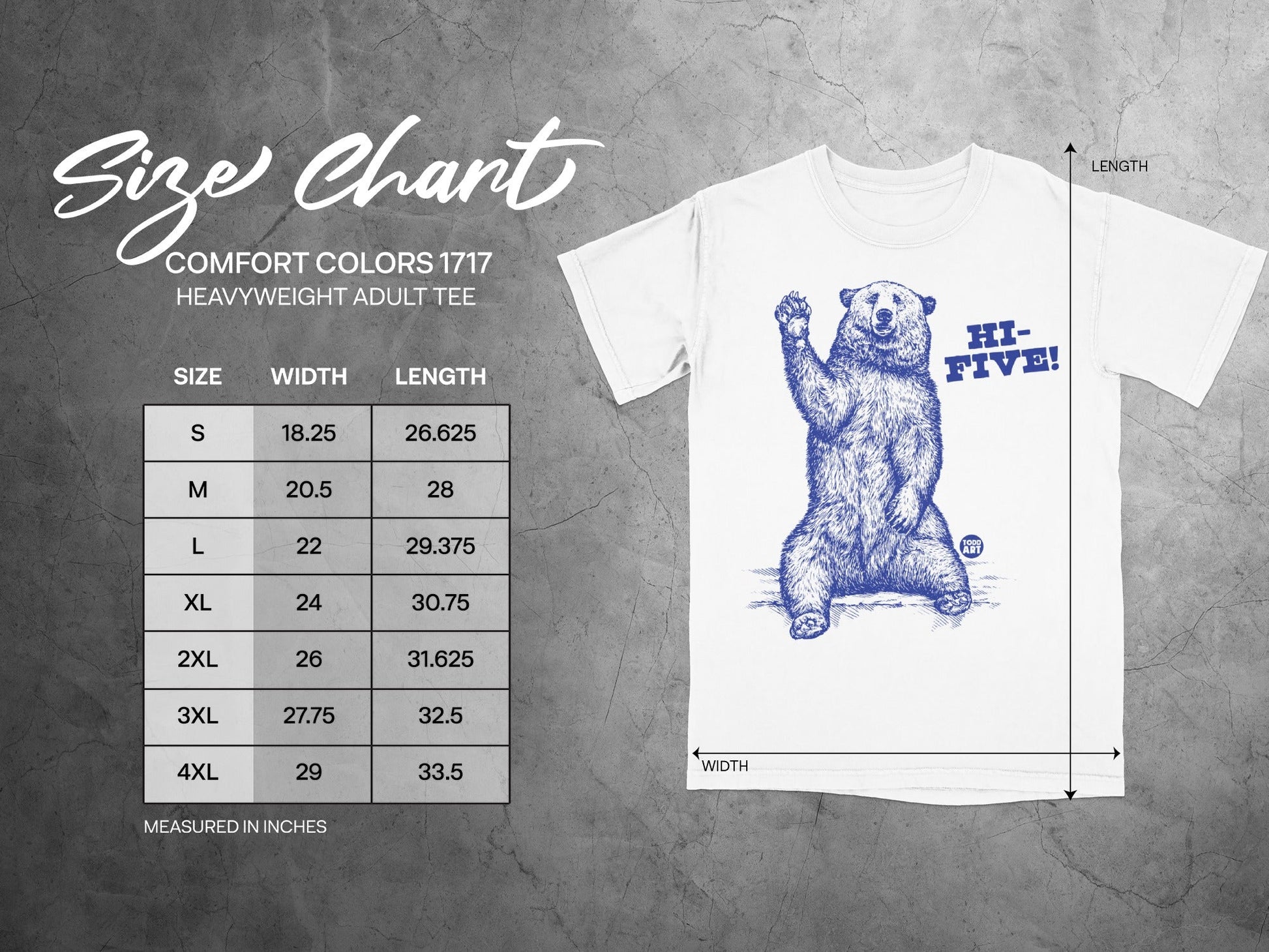 High Five Bear Print Comfort Colors 1717 Adult Tee