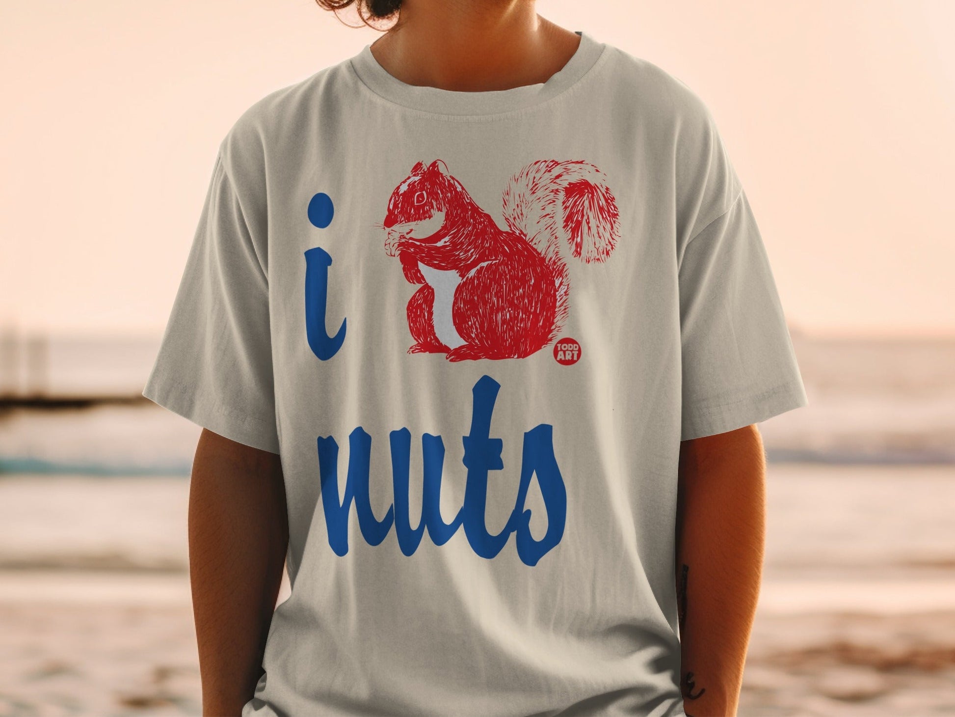 I love nuts t-shirt with red squirrel graphic.