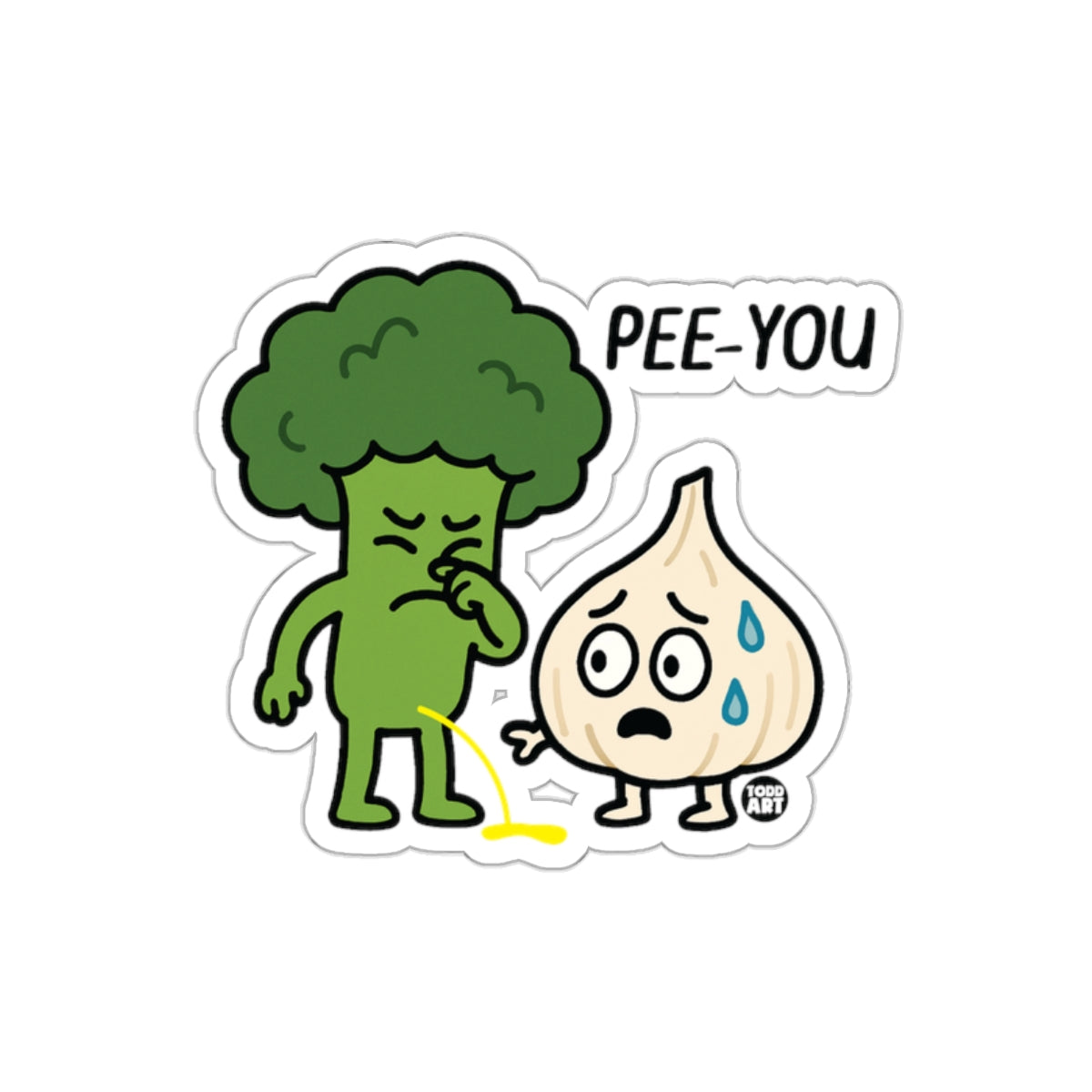Funny Broccoli and Garlic Pee-You Graphic Sticker