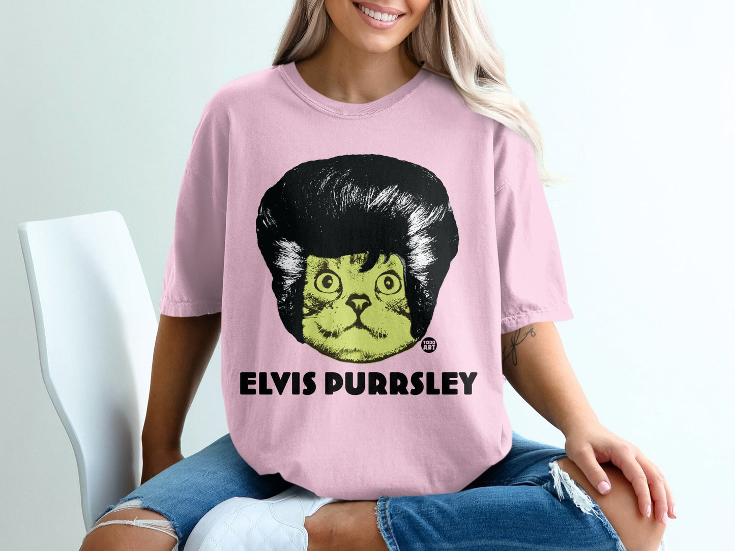 Elvis Purrsley Funny Cat Graphic Tee Shirt