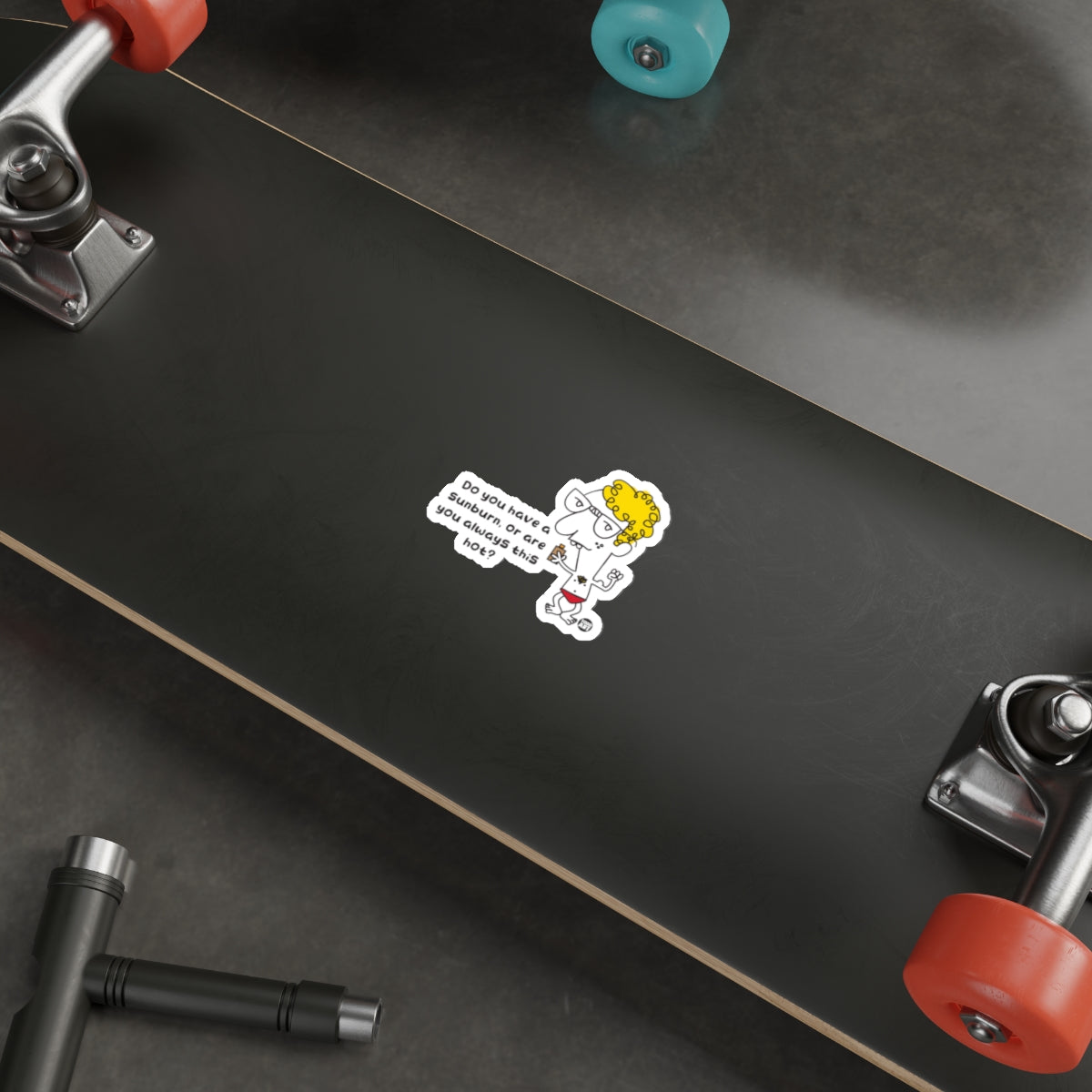 Funny Sunburn Skateboard Sticker with Cartoon Design