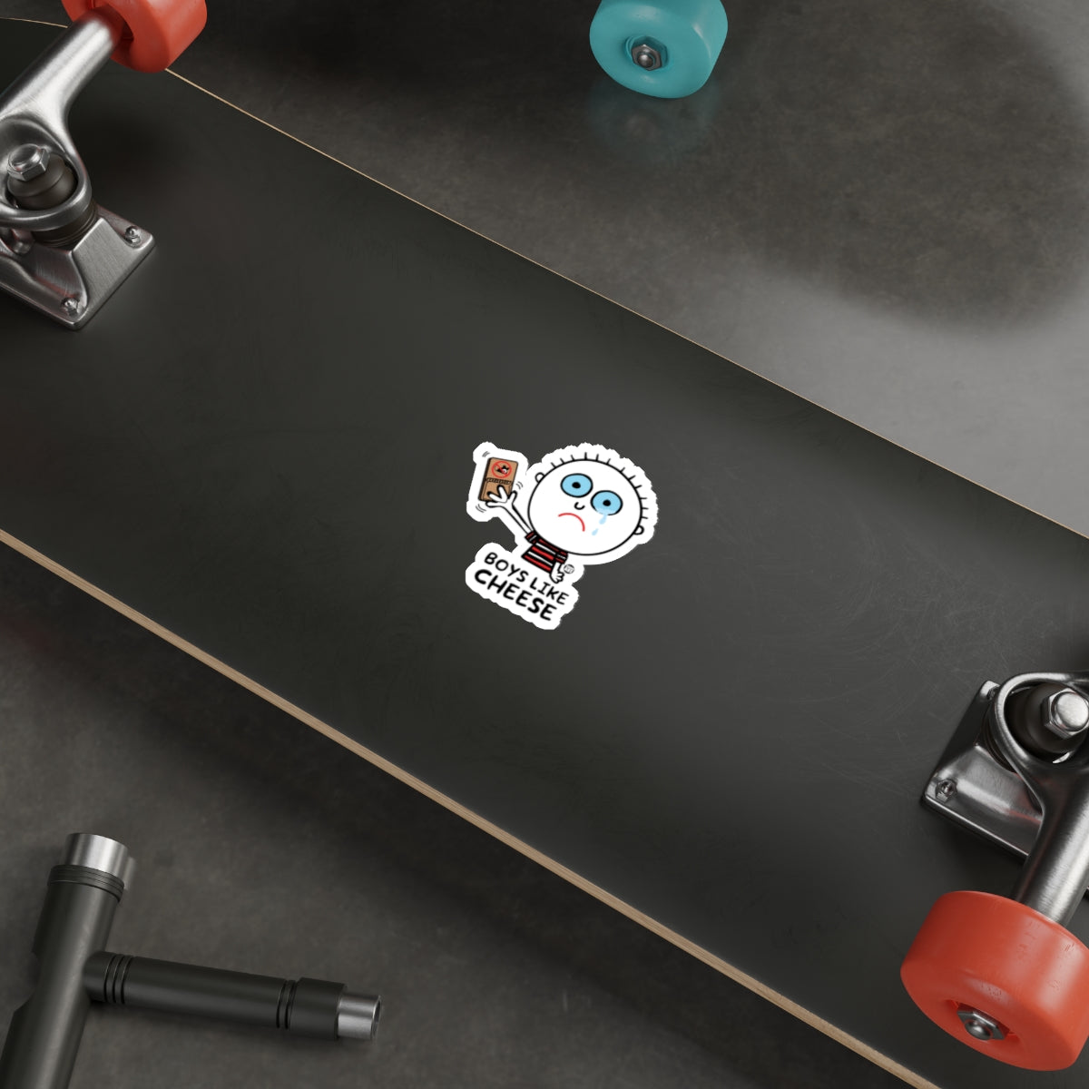 Boys Like Cheese Sticker on Skateboard Product