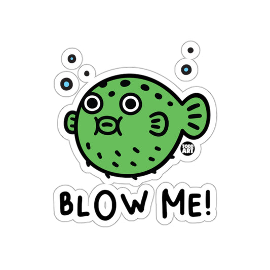 Blow Me Green Puffer Fish Design Sticker