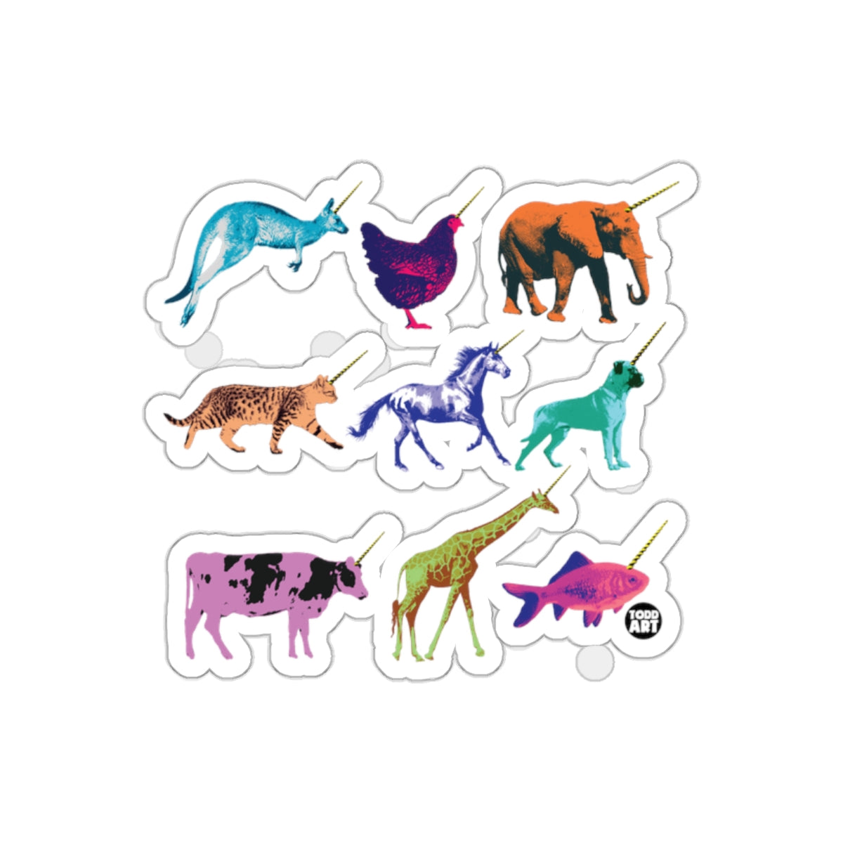 Vibrant Multicolored Animal Unicorn Stickers Set
