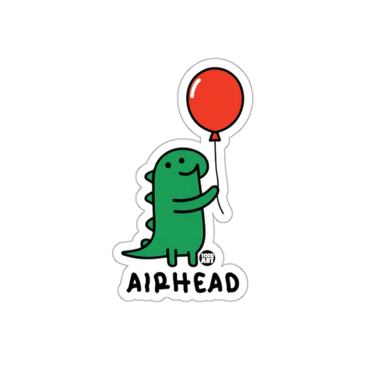 Cute Green Dinosaur with Red Balloon Sticker