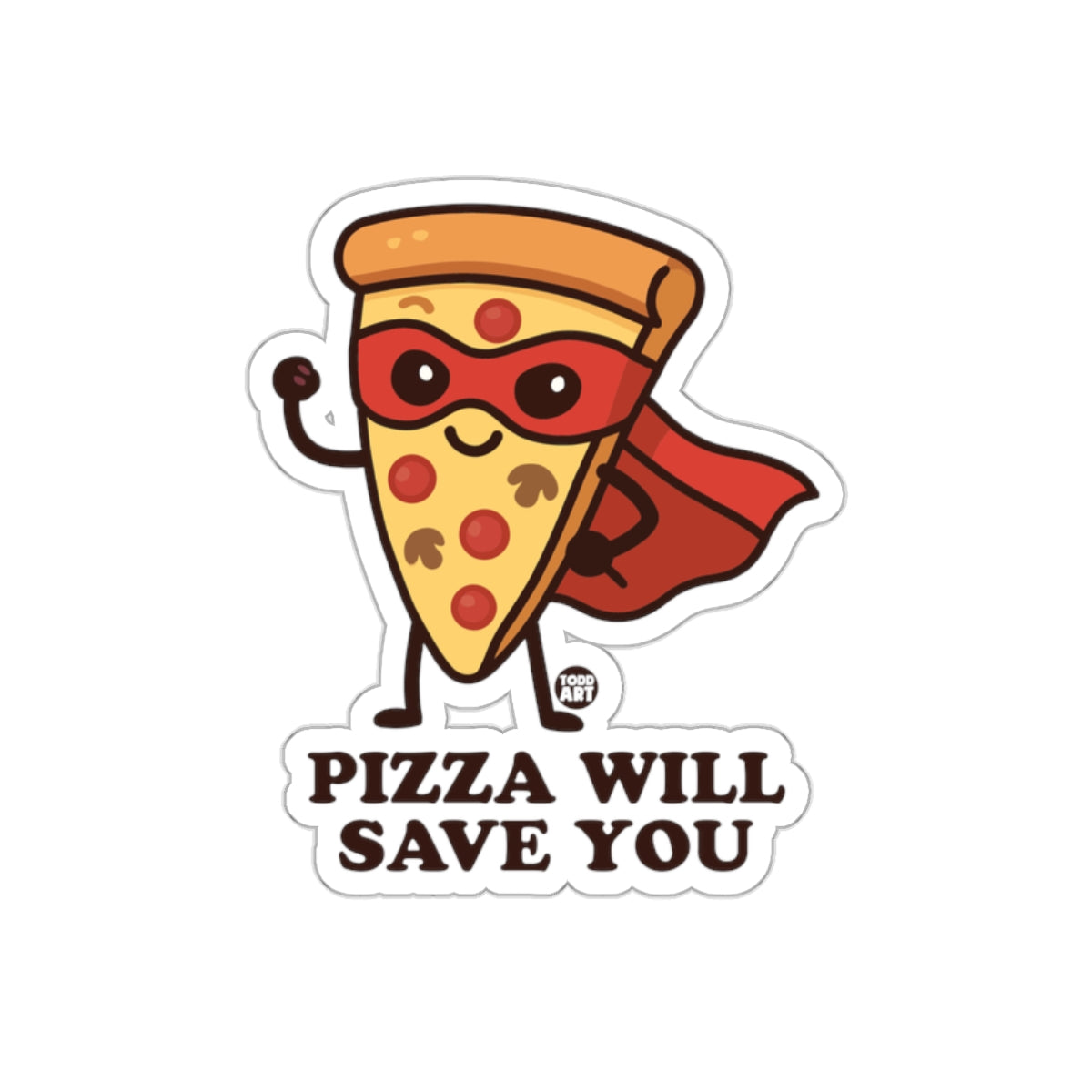 Pizza Will Save You Super Hero Slice Cartoon Stickers