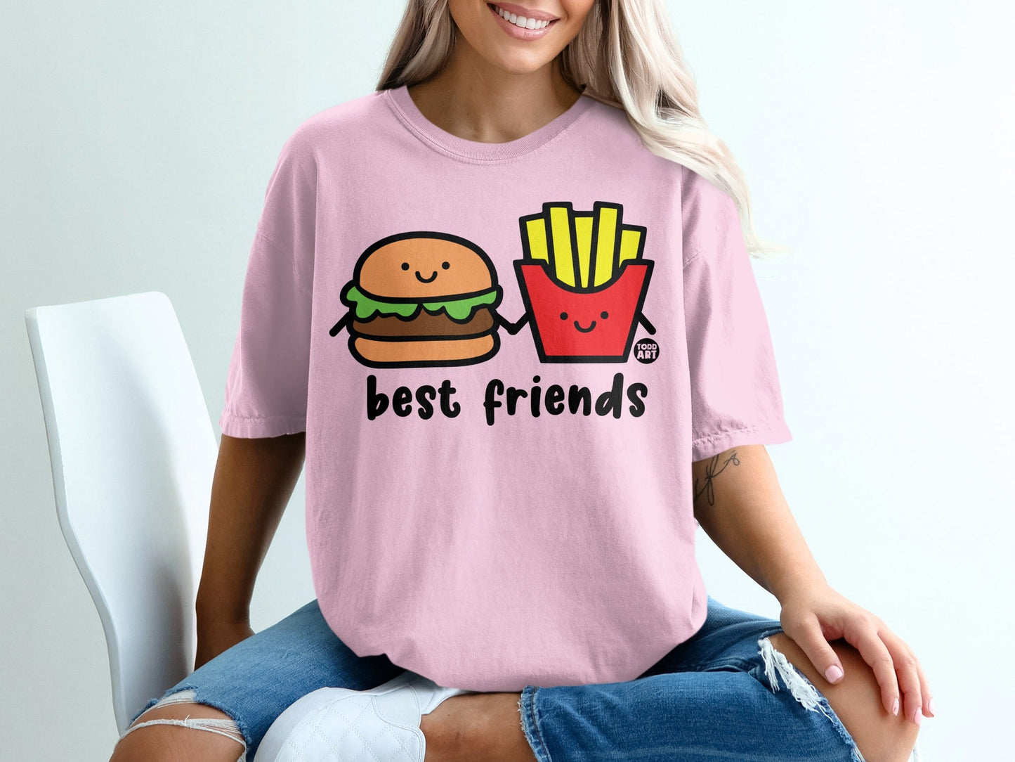 Cute Best Friends Burger and Fries Graphic T-Shirt