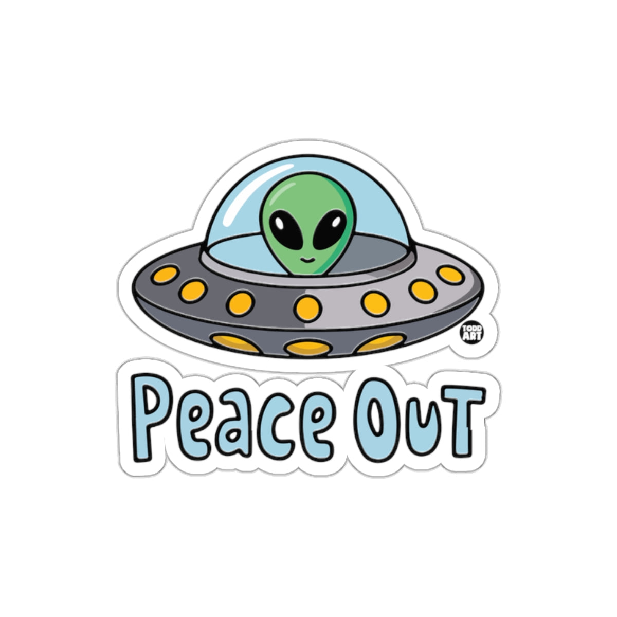 Peace Out Alien in UFO Sticker Fun Design Product