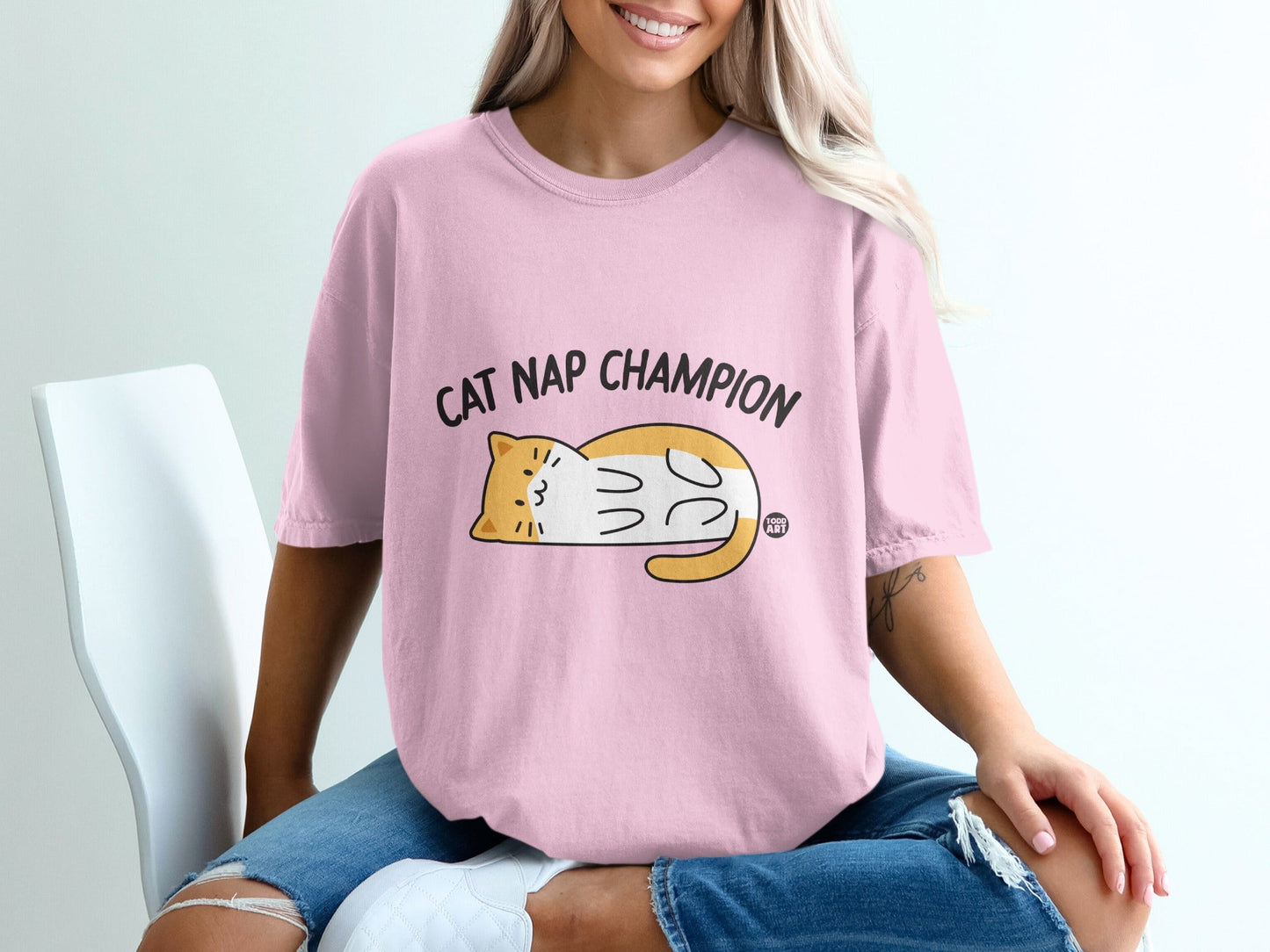 Cat Nap Champion Pink Graphic T-Shirt for Women