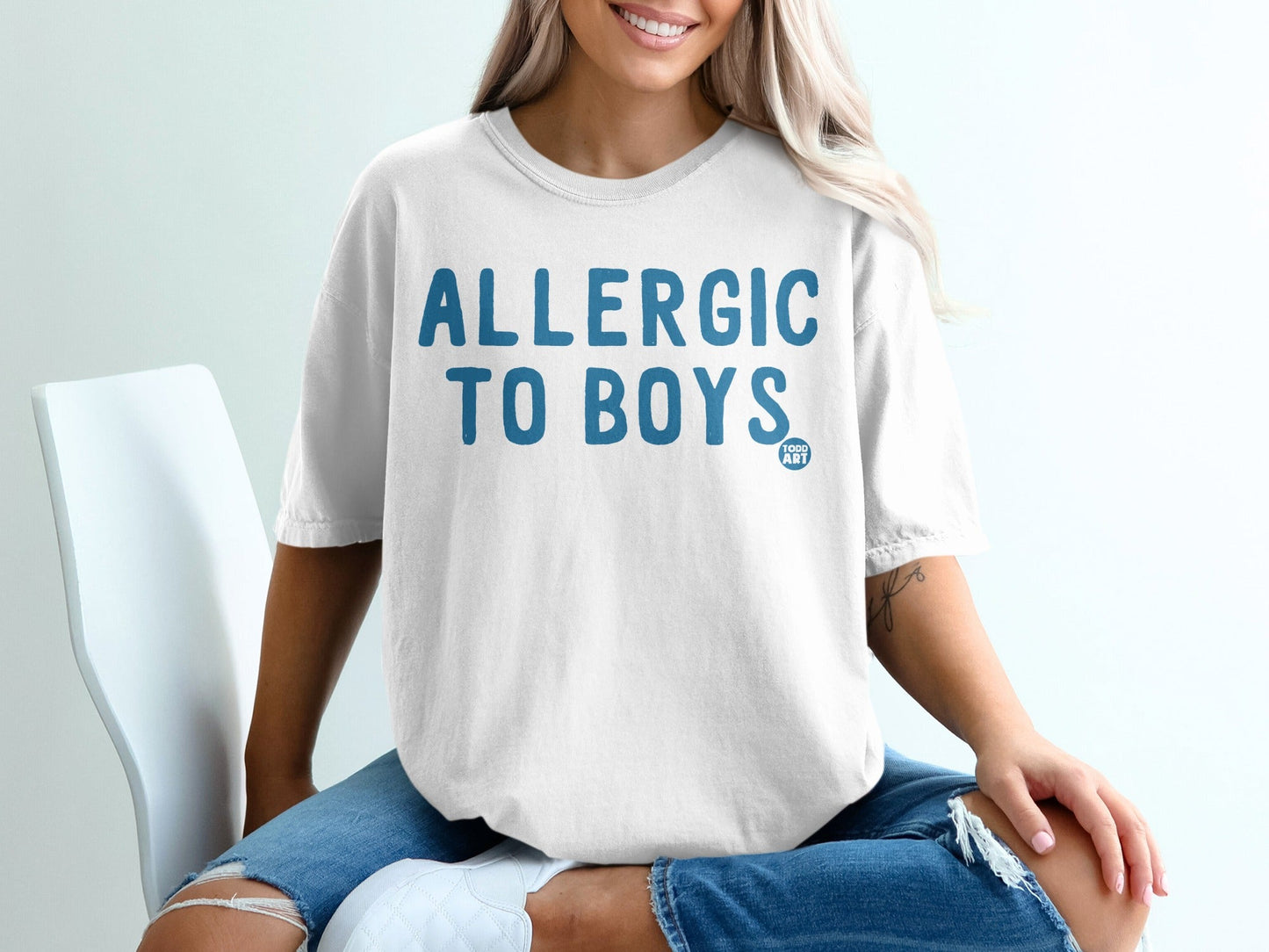 Allergic To Boys Graphic Design Casual Tee Shirt