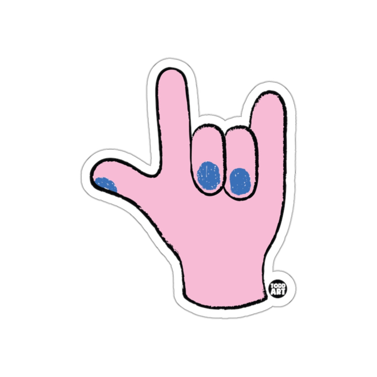 Pink Hand Sign Sticker with Blue Accents Sticker