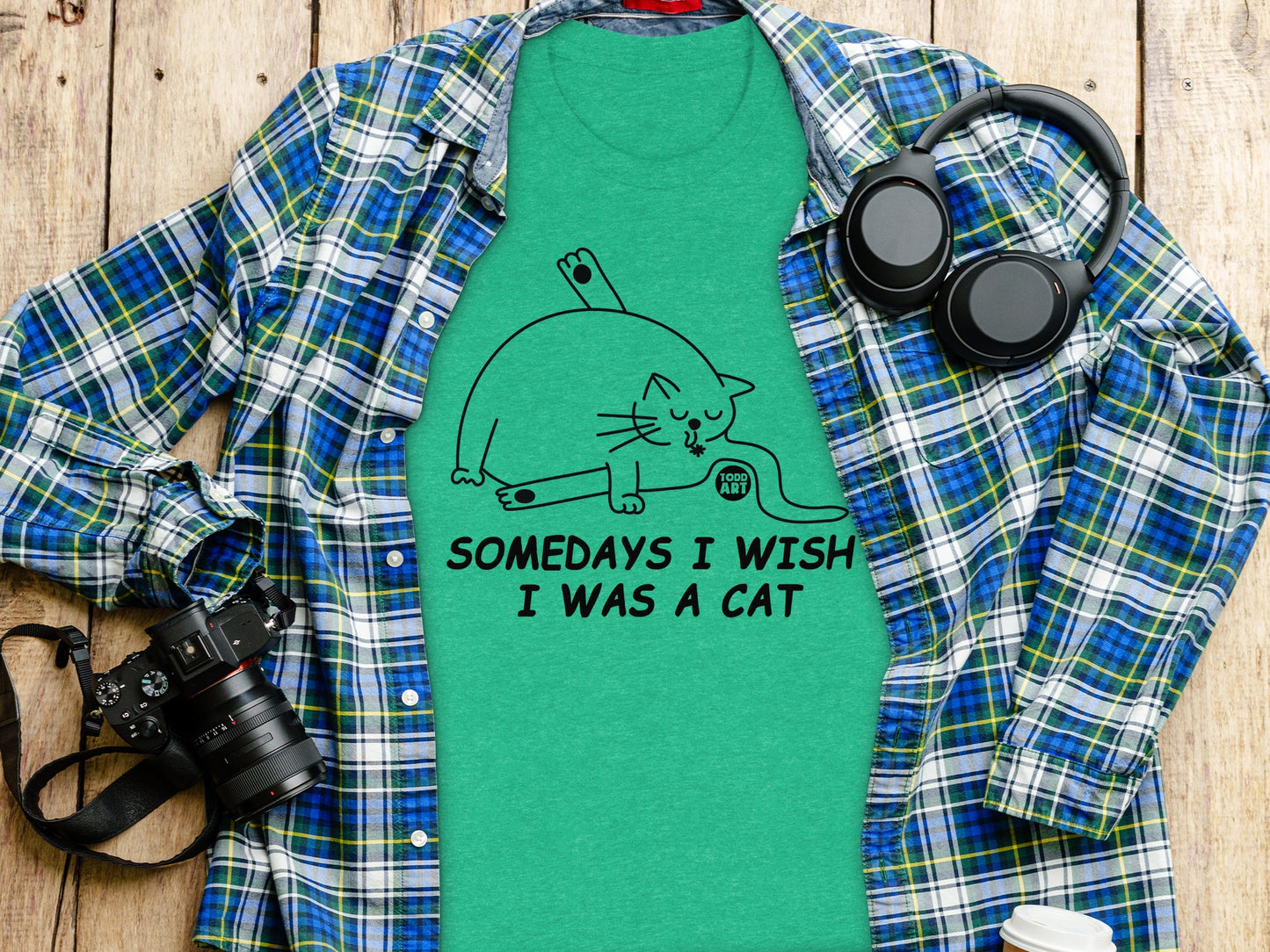 Somedays I Wish I Was a Cat Green Graphic Tee