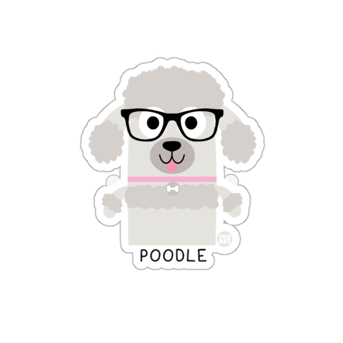 Cute Poodle with Glasses Cartoon Character Sticker