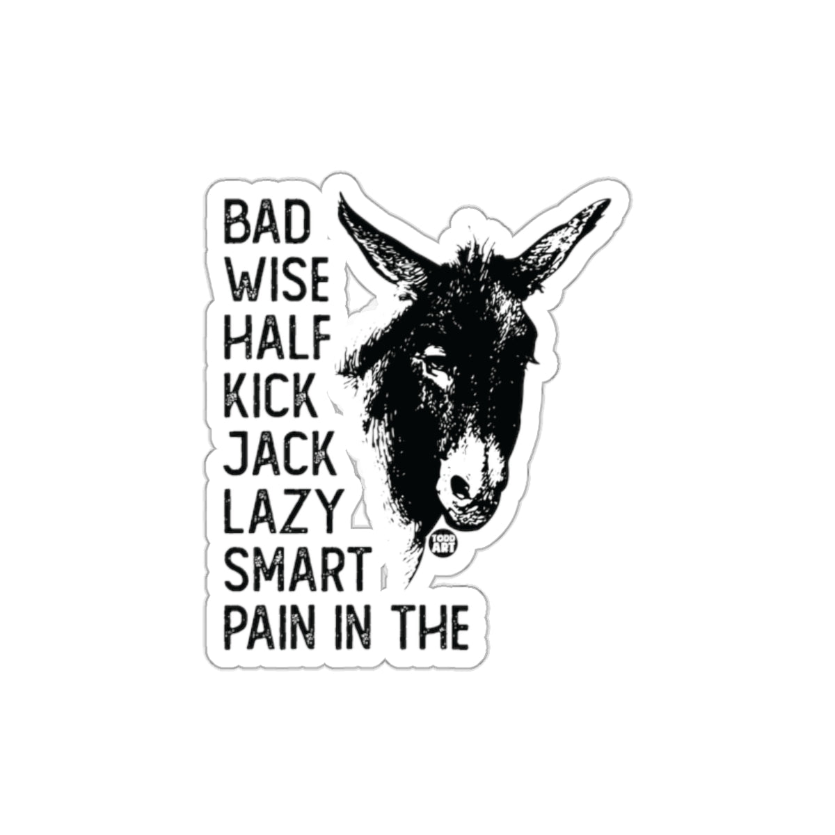 Funny Donkey With Descriptive Words Sticker Design