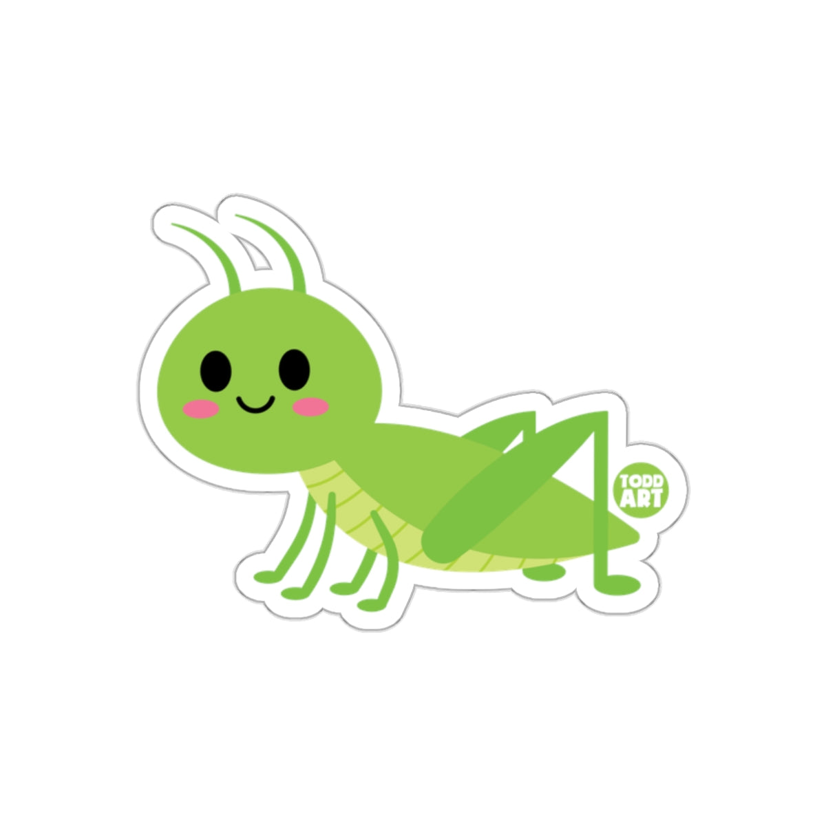 Cute Green Grasshopper Cartoon Sticker for Kids