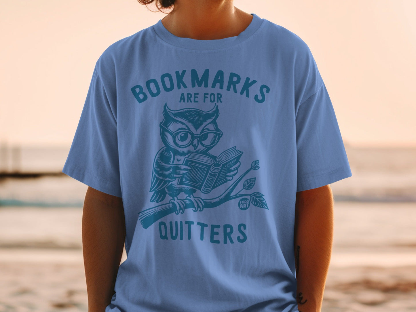 Bookmarks Are For Quitters Blue Owl T-shirt