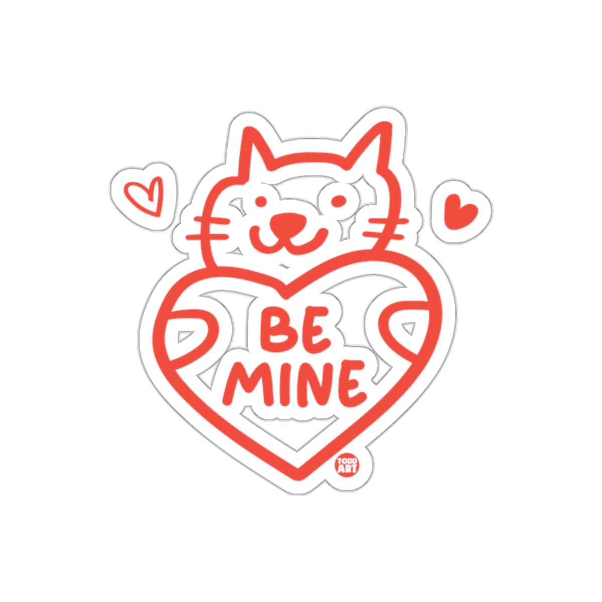 Valentine Kitty Cat with Heart that says Be Mine Stickers