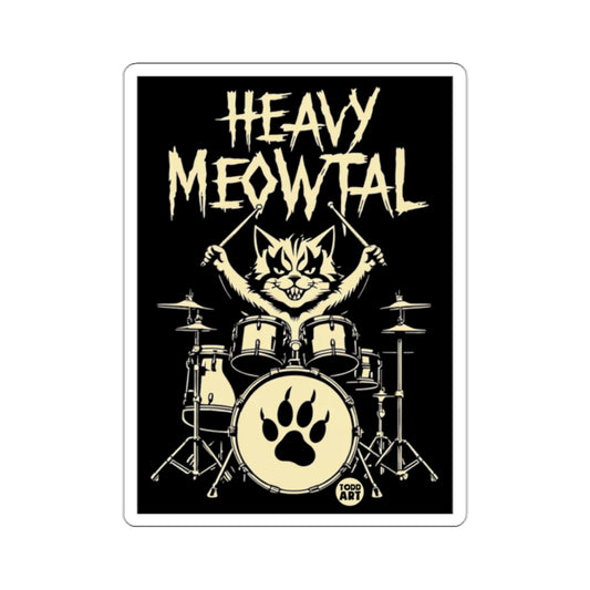 Heavy Meowtal Cat Drummer Retro Art Sticker
