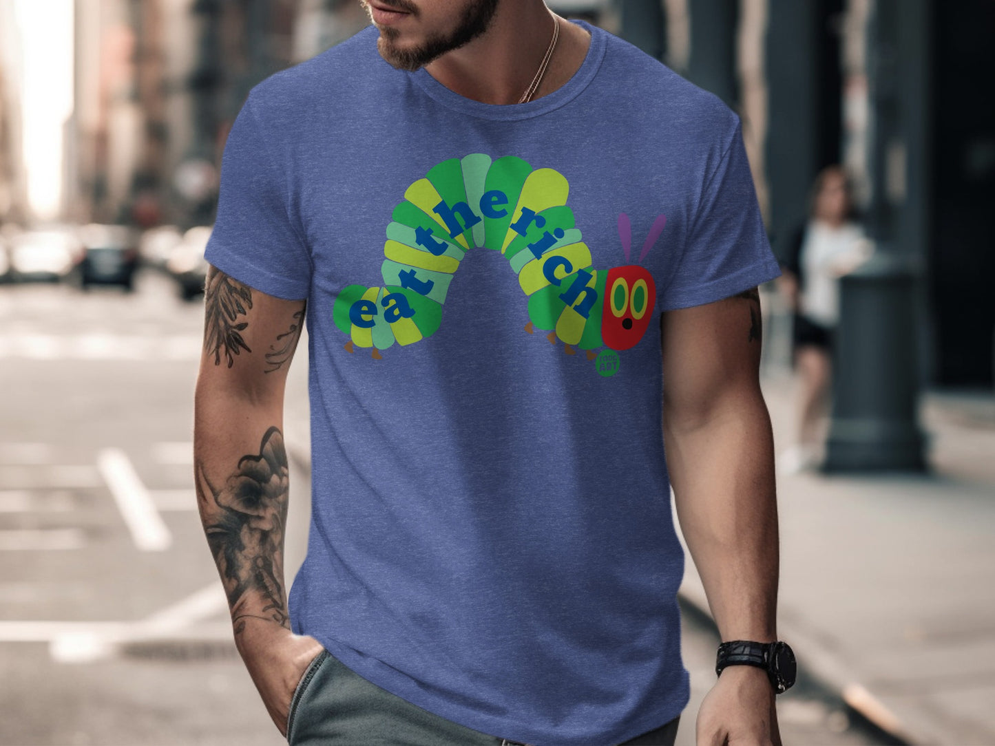 Eat the rich shirt with caterpillar design