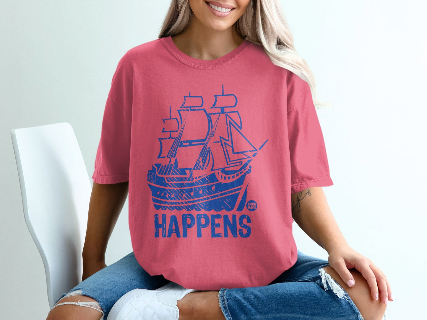 Happens Ship Design Graphic Tee Casual Apparel