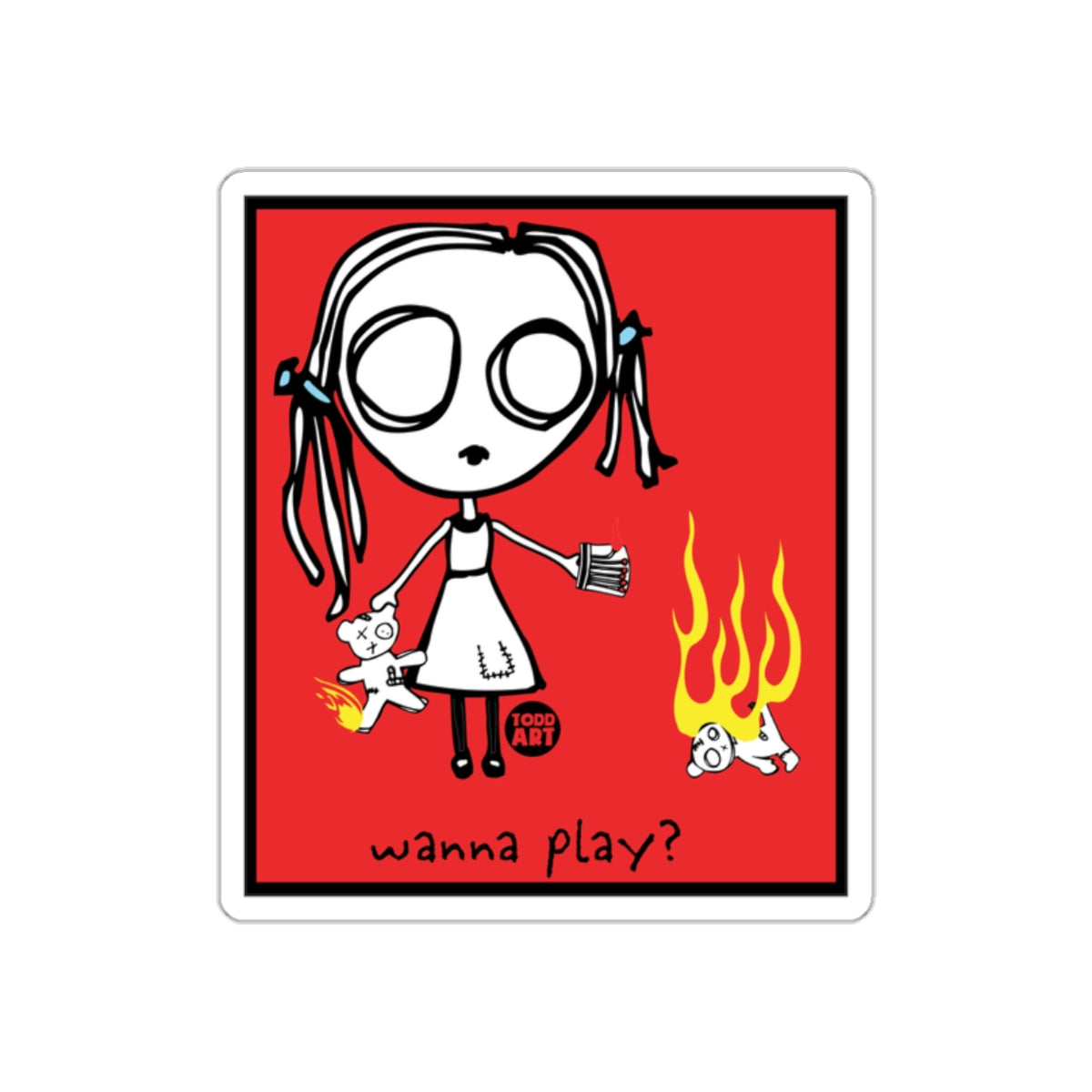 Wanna Play Creepy Doll Fire Scene Artwork Sticker