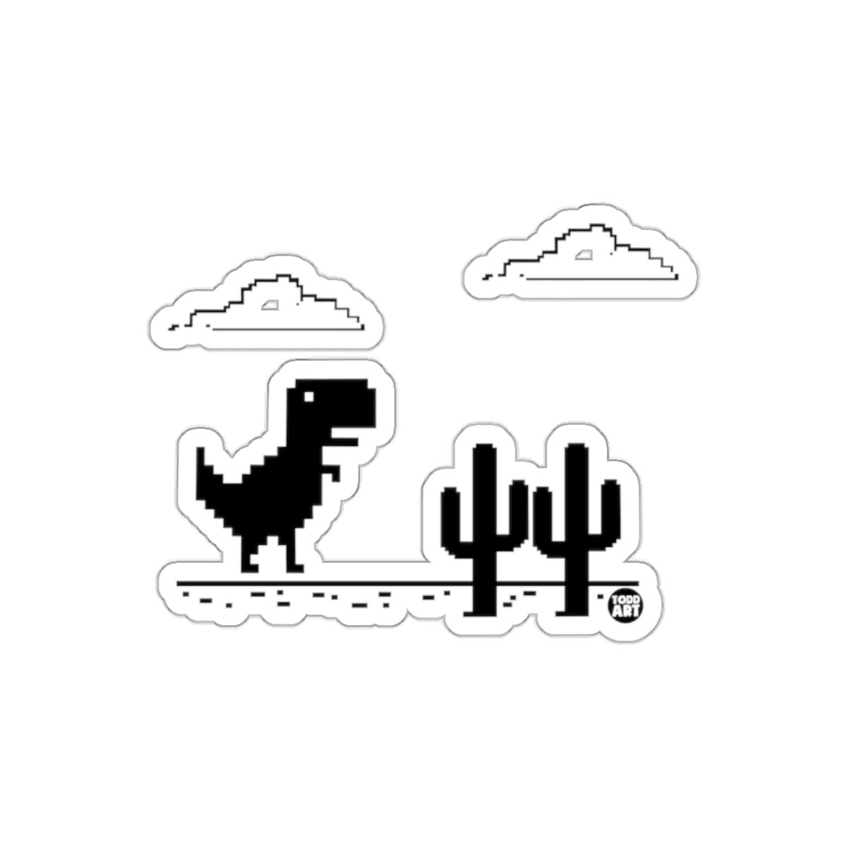 Retro Pixel Dinosaur and Cactus Design Stickers