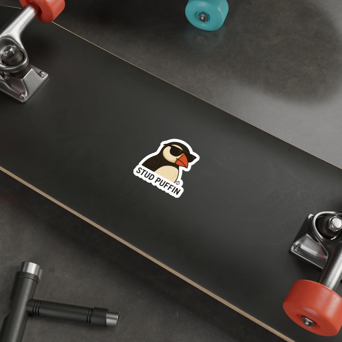 Stud Puffin Skateboard Deck with Cool Sticker