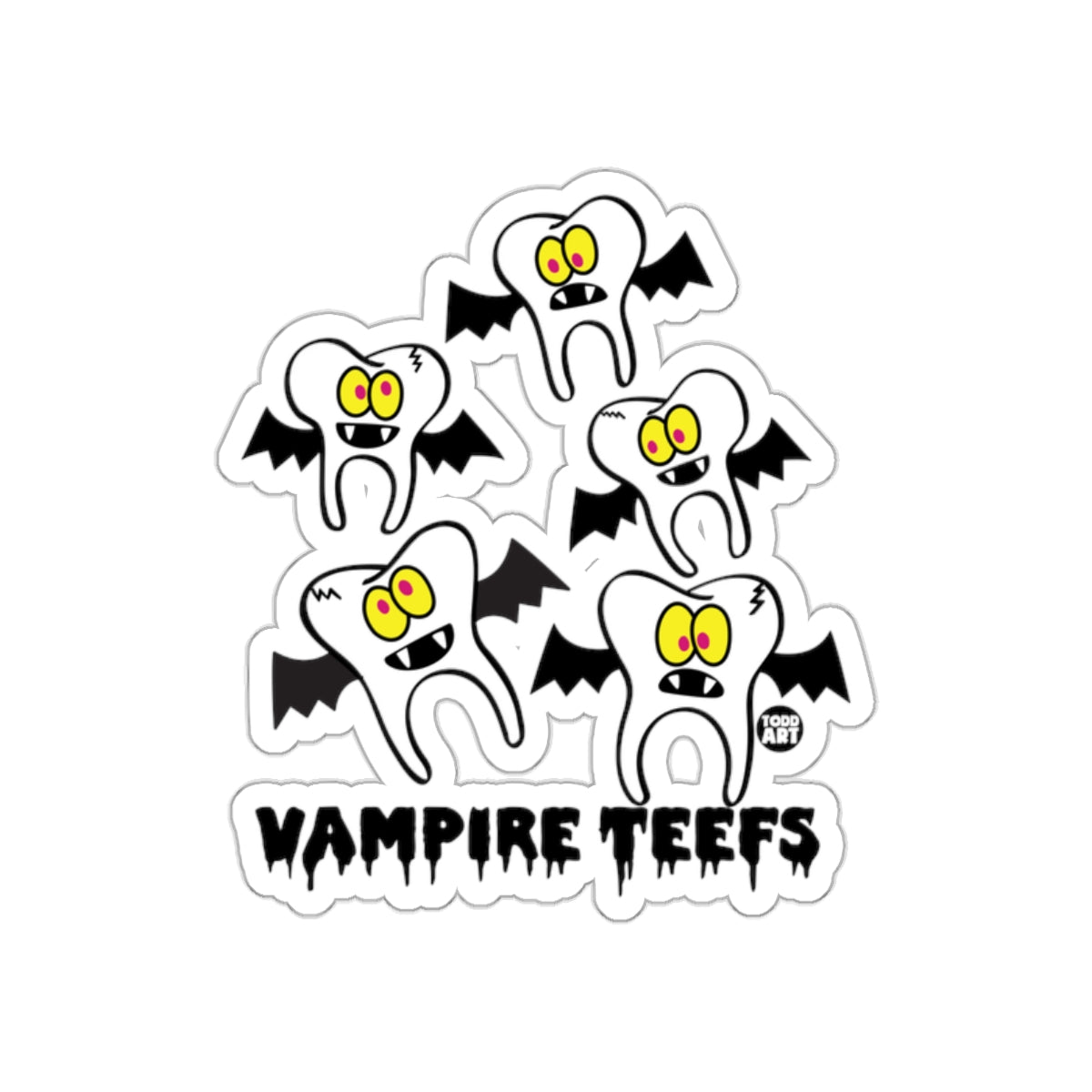 Vampire Teefs Funny Cute Cartoon Sticker Design