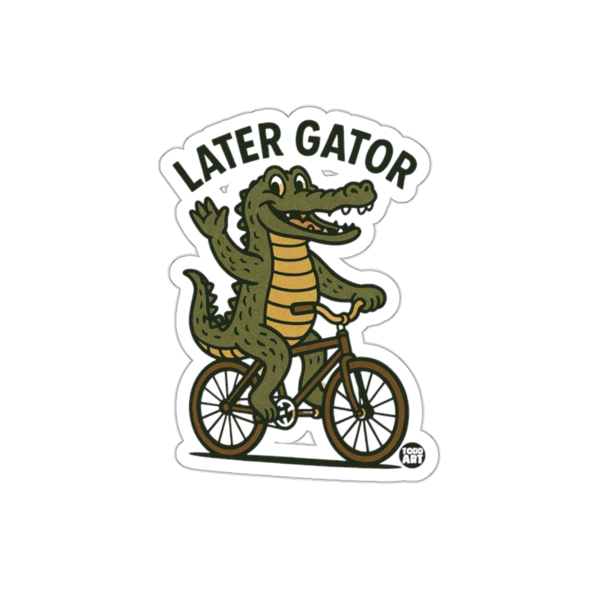 Later Gator Riding Bike Waving Goodbye Novelty Stickers