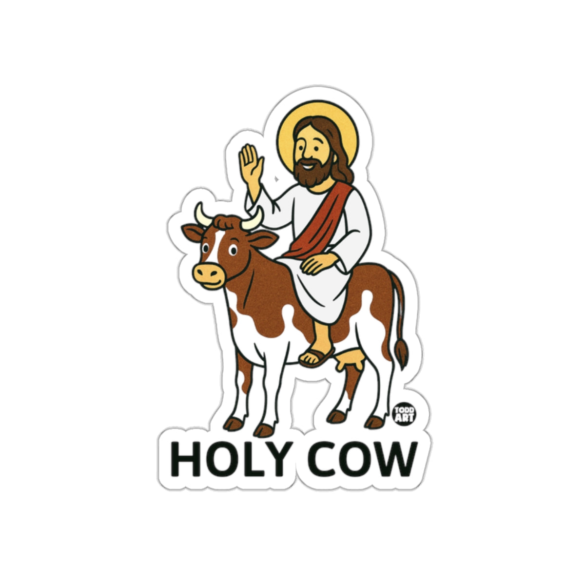 Holy Cow Jesus Riding Cartoon Sticker for Laptops