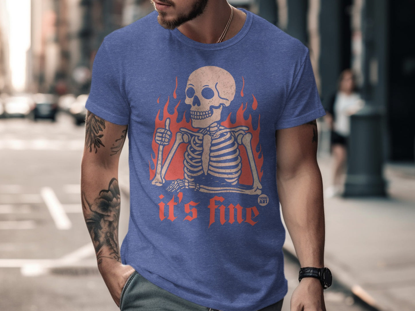 It's Fine Skull and Flames Graphic T-Shirt