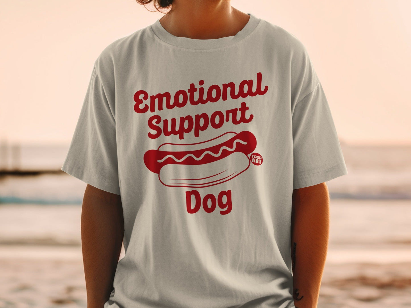 Emotional Support Dog T-Shirt, Funny Hot Dog Graphic Tee, Humorous Pet Owner Gift, Pun Slogan Top, Wiener Lover Apparel, Foodie Joke Shirt