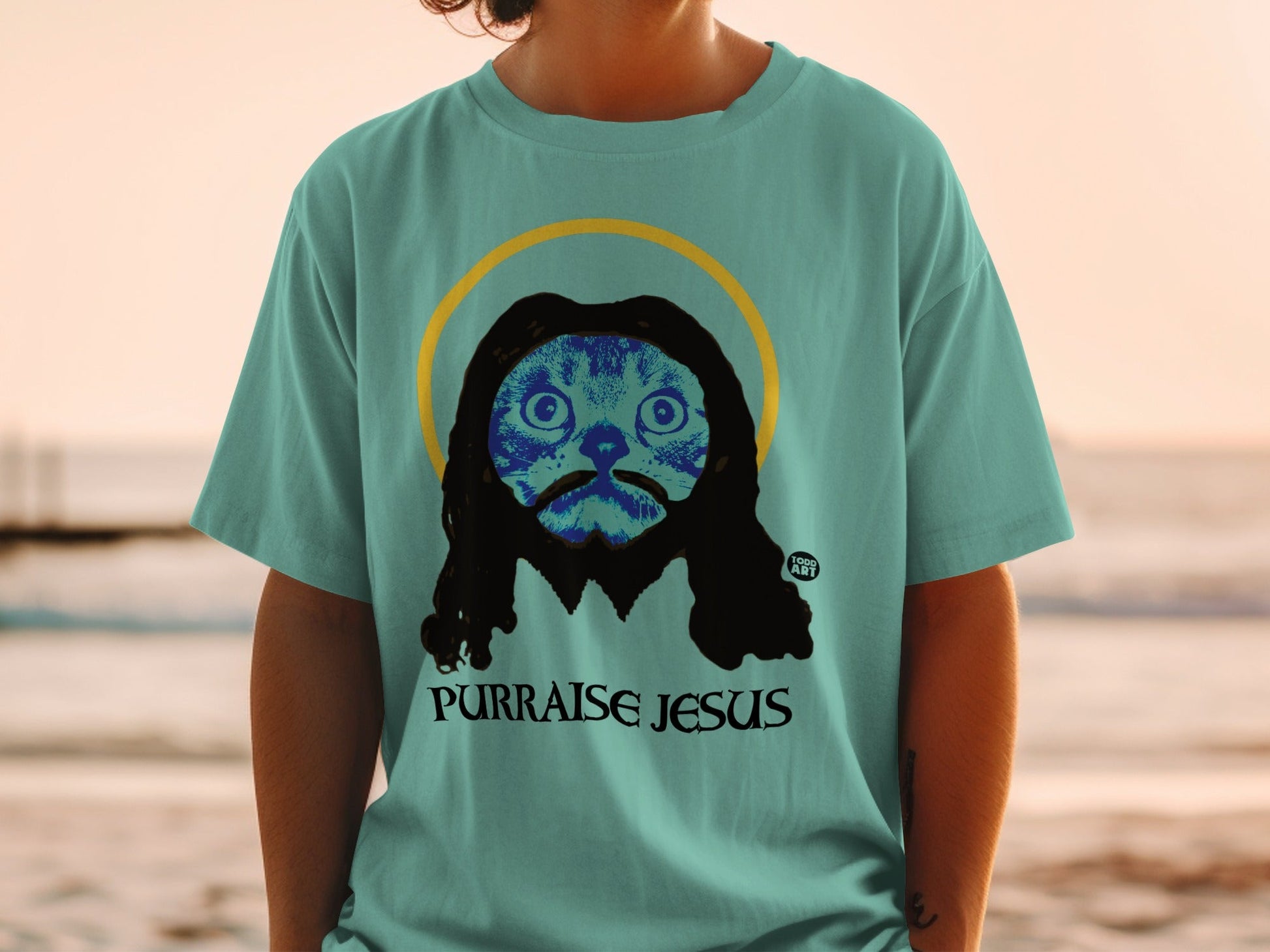 Purraise Jesus Cat Graphic T-Shirt for Unique Style