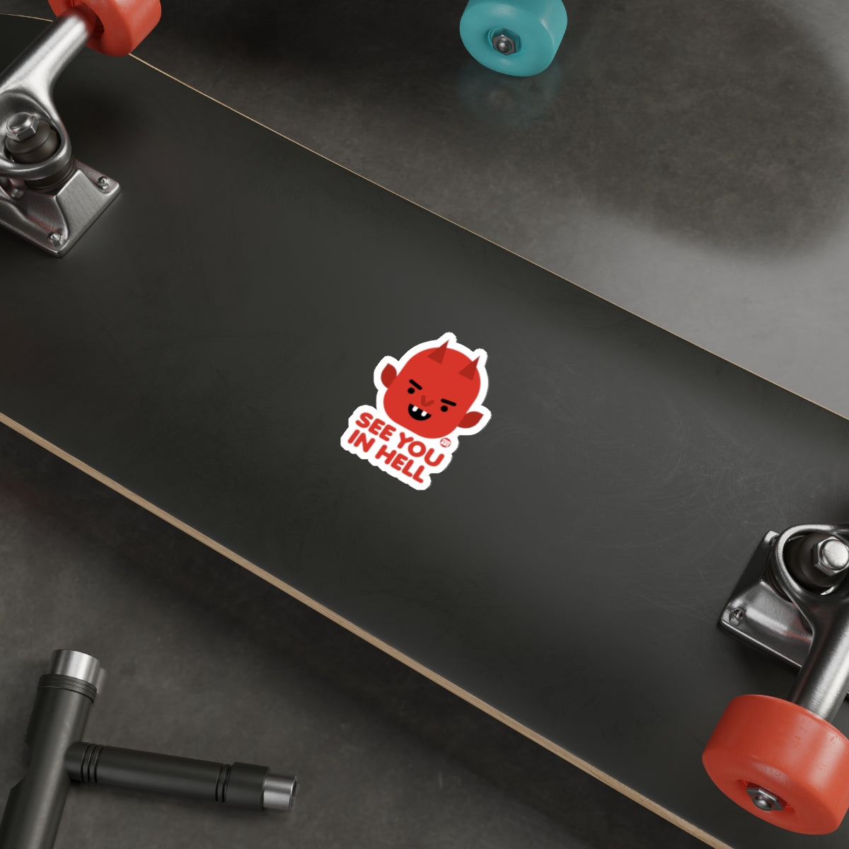 See You In Hell Devil Character Skateboard Sticker
