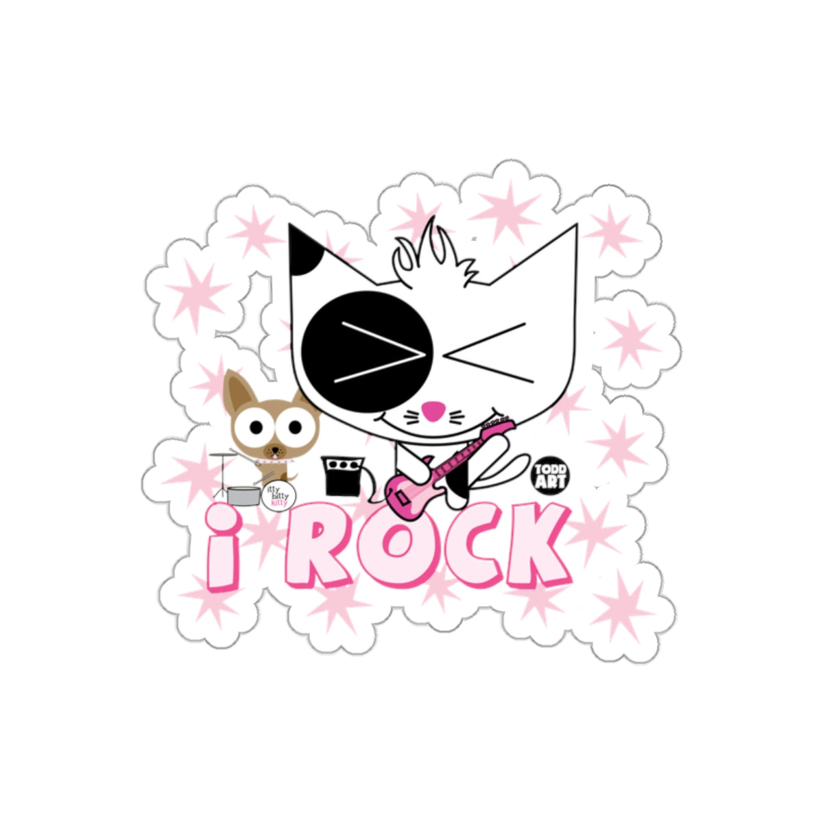 I Rock Cat Playing Guitar Cartoon Sticker