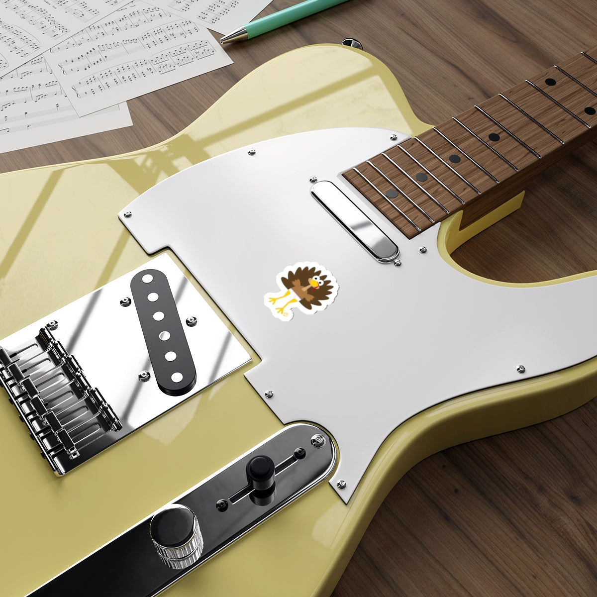 Electric Guitar with Fun Cartoon Turkey Sticker