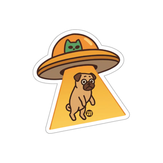 Abducted Pug Art With Alien UFO And Cat Pilot Stickers