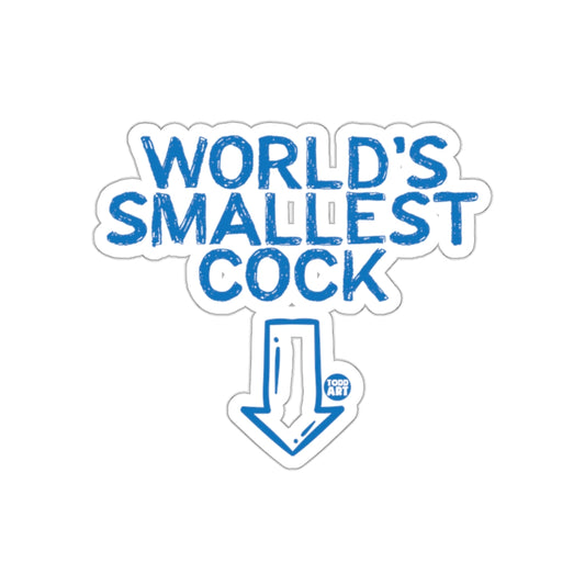 World's Smallest Cock Sticker with Blue Arrow Design