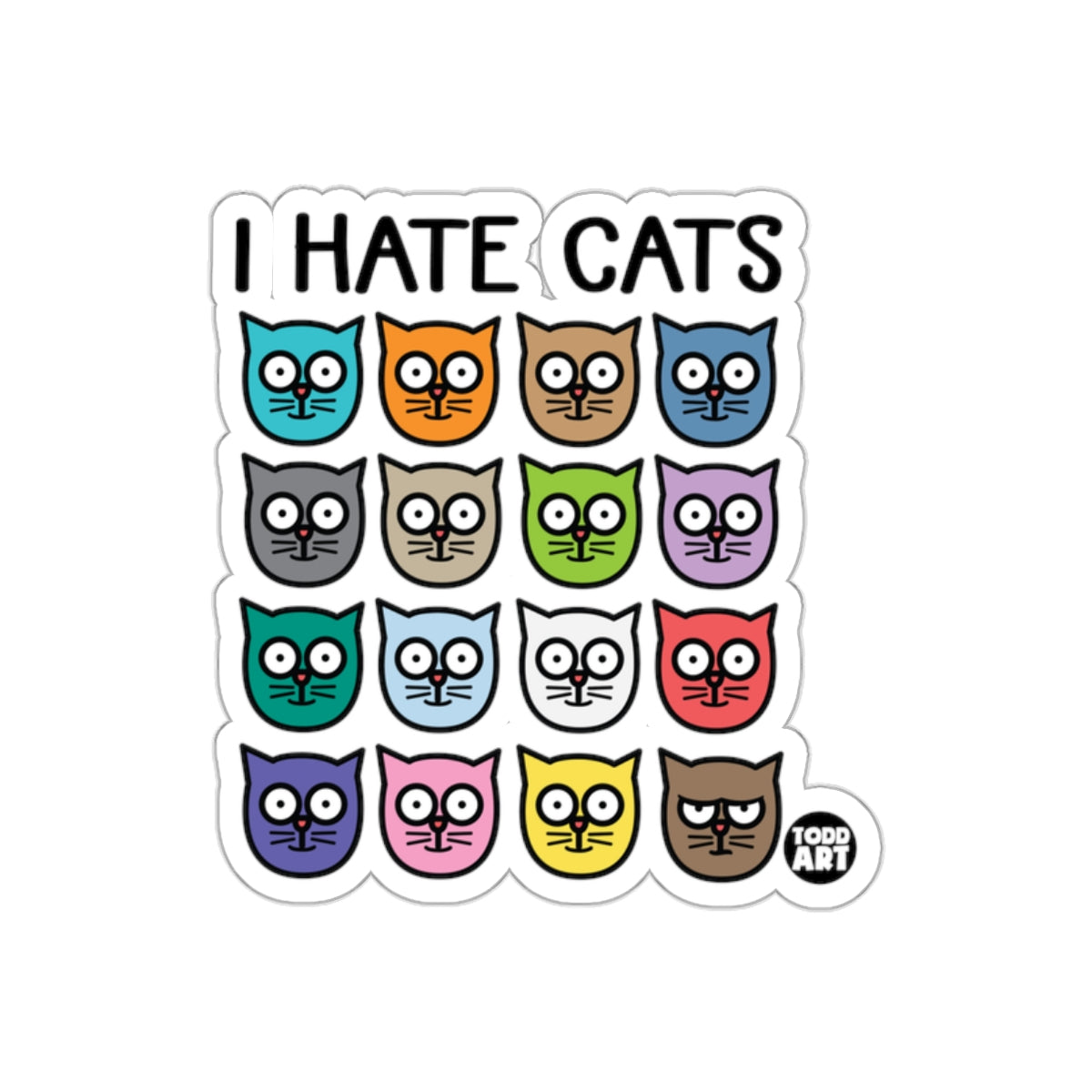Colorful I Hate Cats Funny Sticker for Cat Haters