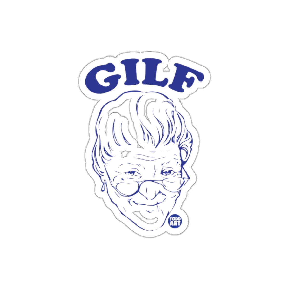 Funny GILF Grandma Caricature Sticker Design