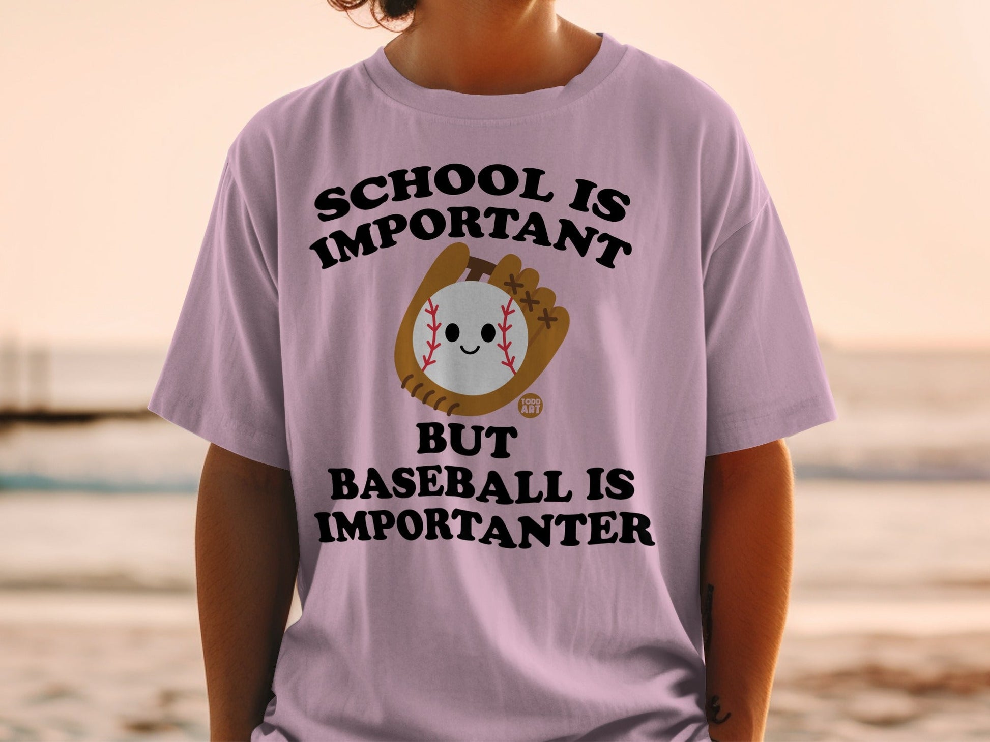 Baseball shirt with text "SCHOOL IS IMPORTANT BUT BASEBALL IS IMPORTANTER".