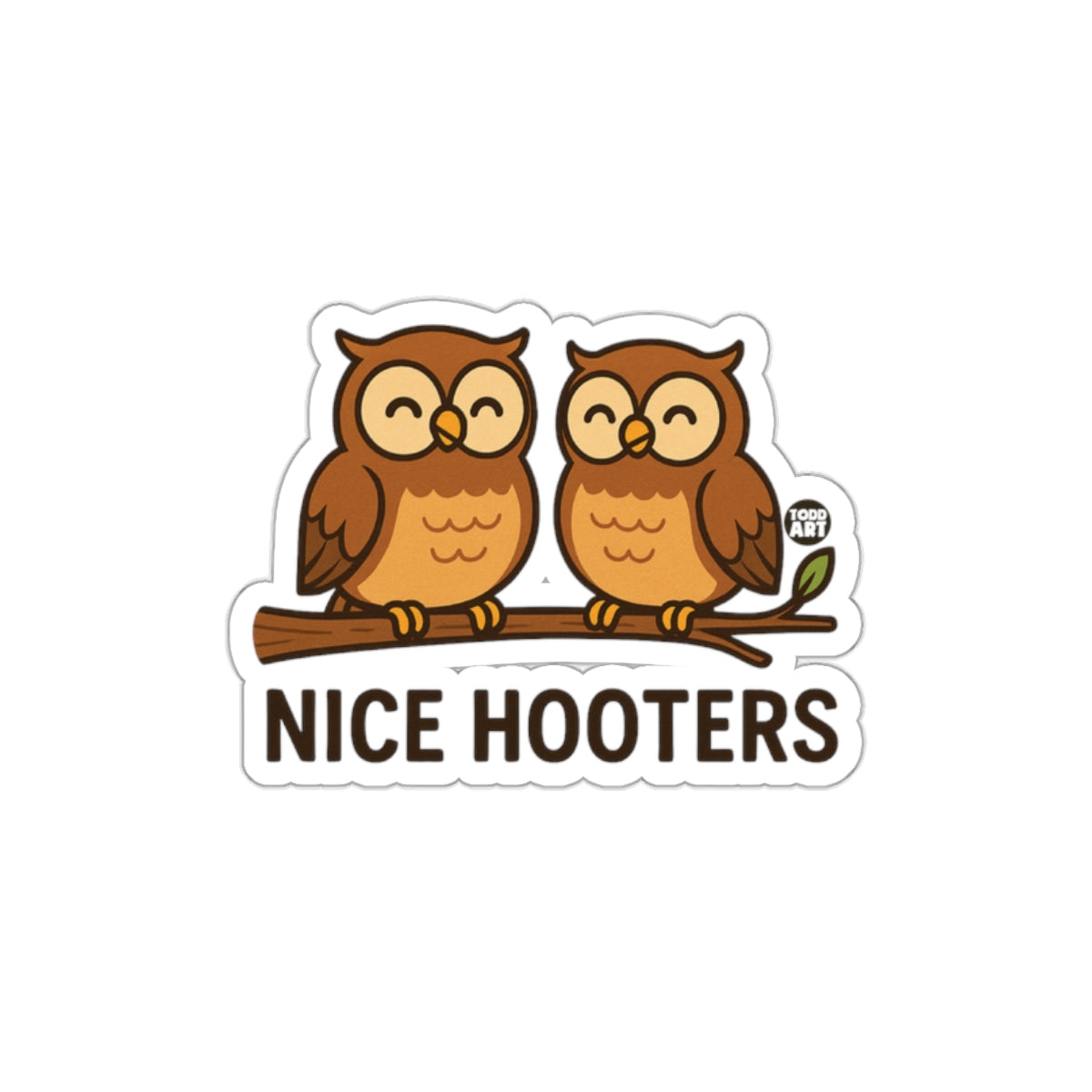 Nice Hooters Cute Cartoon Owls on Branch Image sticker
