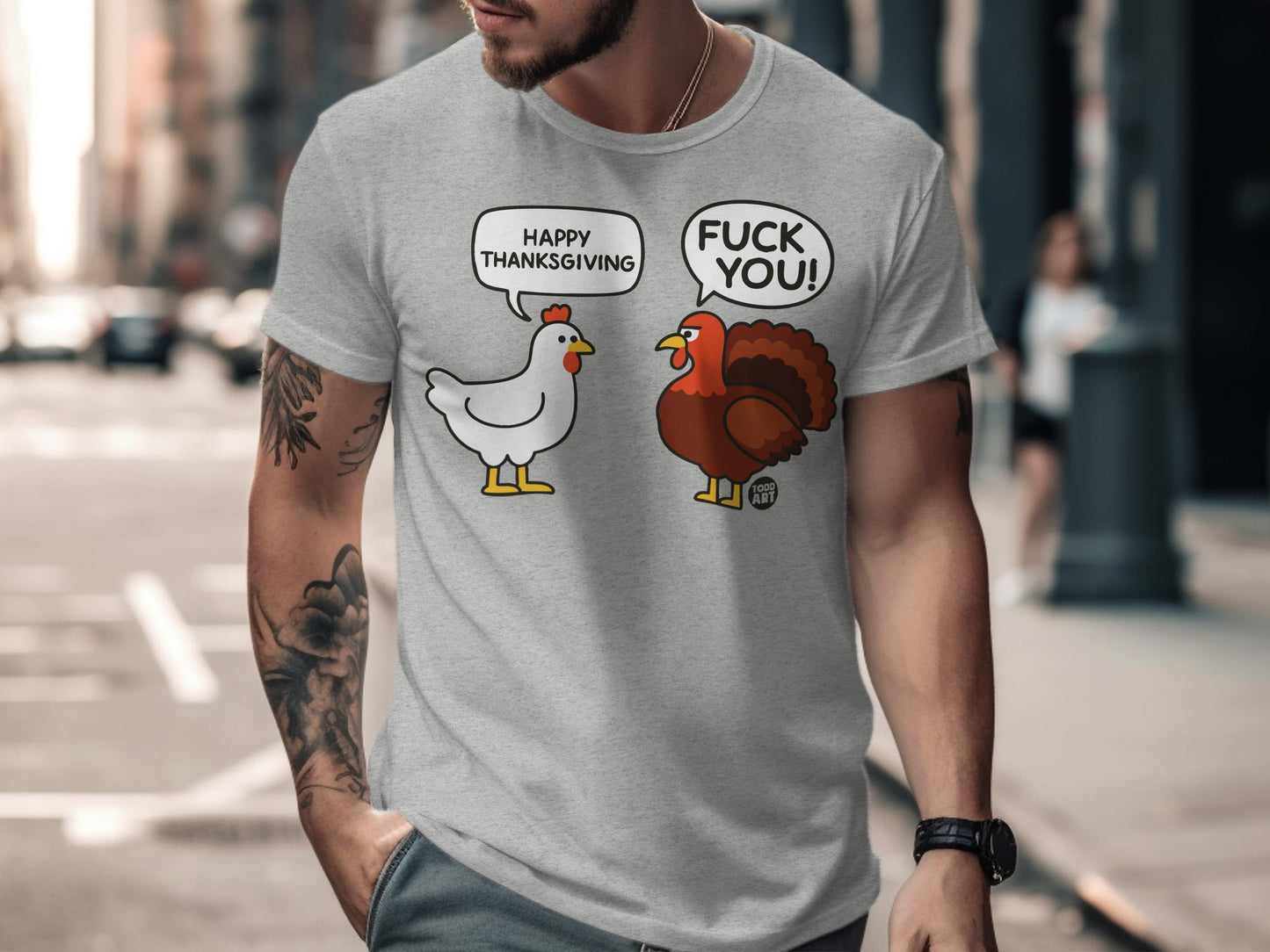 Funny Thanksgiving Chicken and Turkey Graphic T-Shirt
